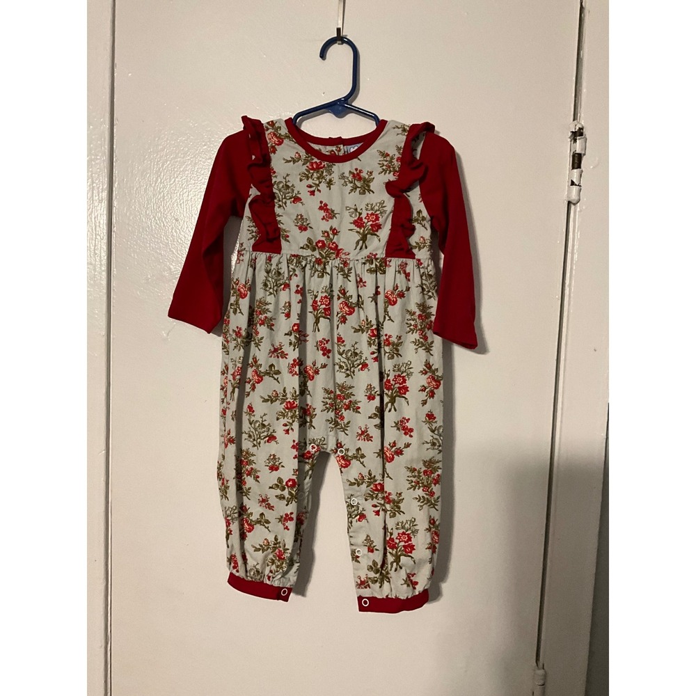 Three Sisters Baby Girls Red Floral Ruffle Long Sleeve Romper Jumpsuit 18M